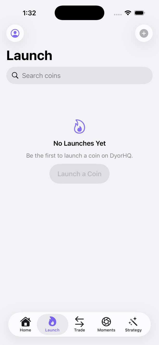 The DyorHQ launch screen